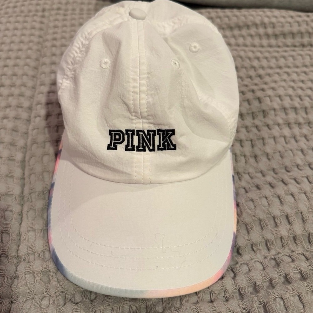 PINK Victoria's Secret White Baseball Hat with Subtle Pastel Trim